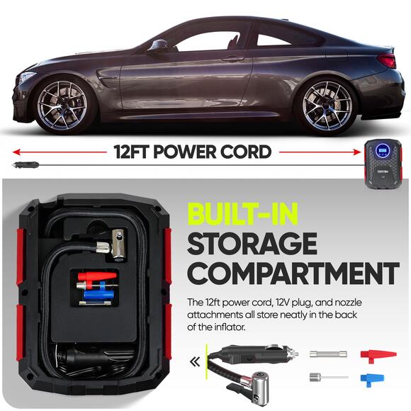 NW TFORTEM Portable Tire Inflator Air Compressor for Car Tire Pressure Gauge - Picture 6 of 7